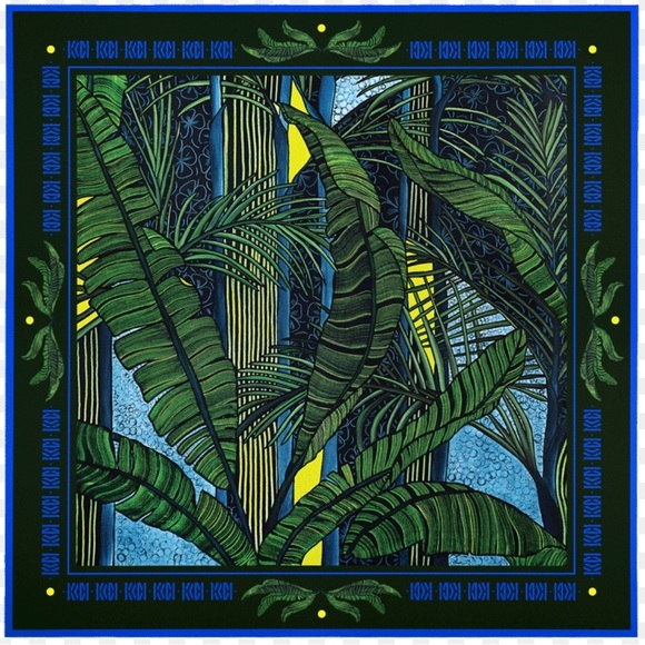 Maison Fétiche Orient 130 Tropical Leaf Print Silk Scarf  Box Rolled Edges Silk - Picture 1 of 16